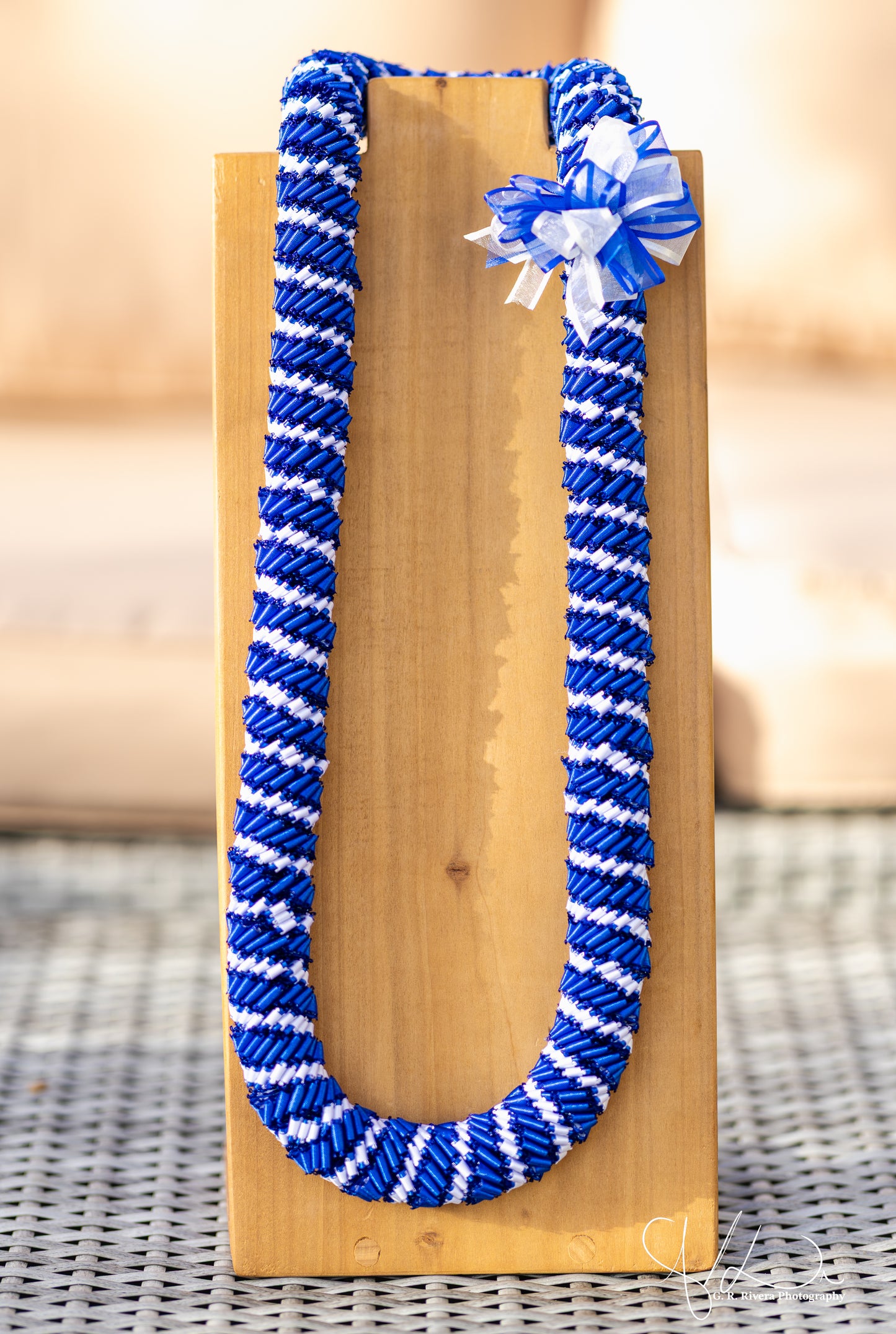 Handcrafted Red & Gold Ribbon Lei with Bow