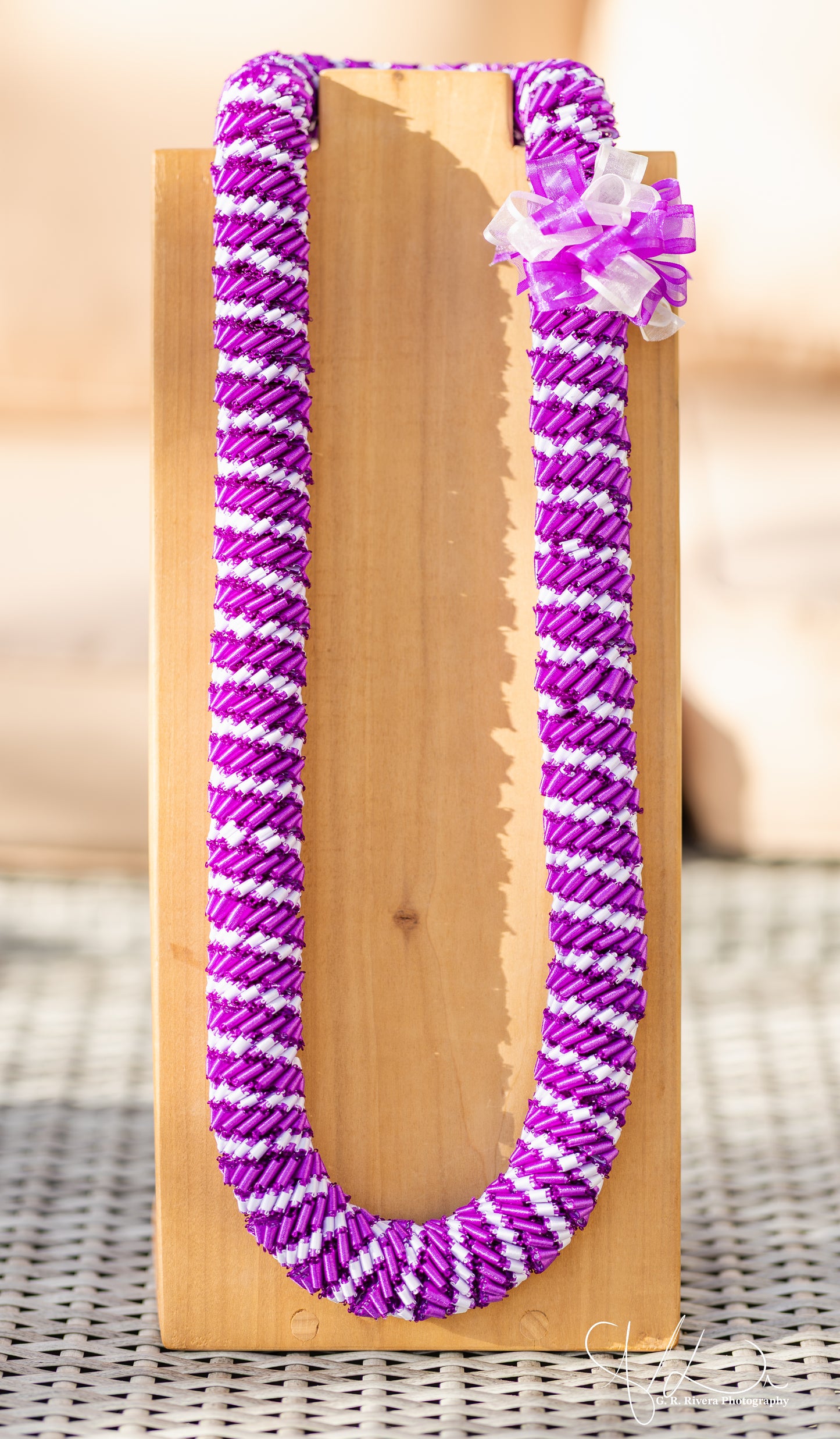 Handcrafted Red & Gold Ribbon Lei with Bow