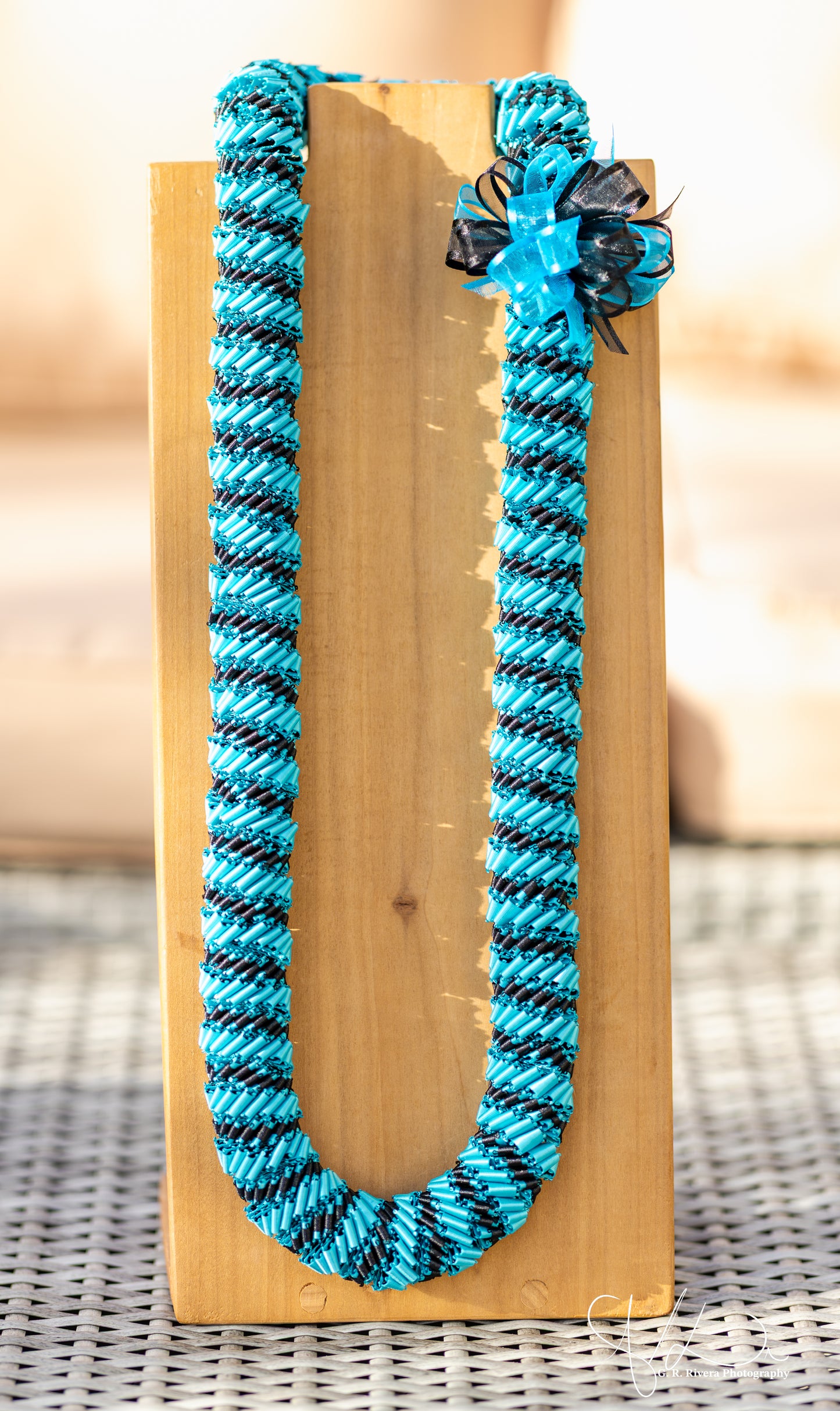 Handcrafted Red & Gold Ribbon Lei with Bow